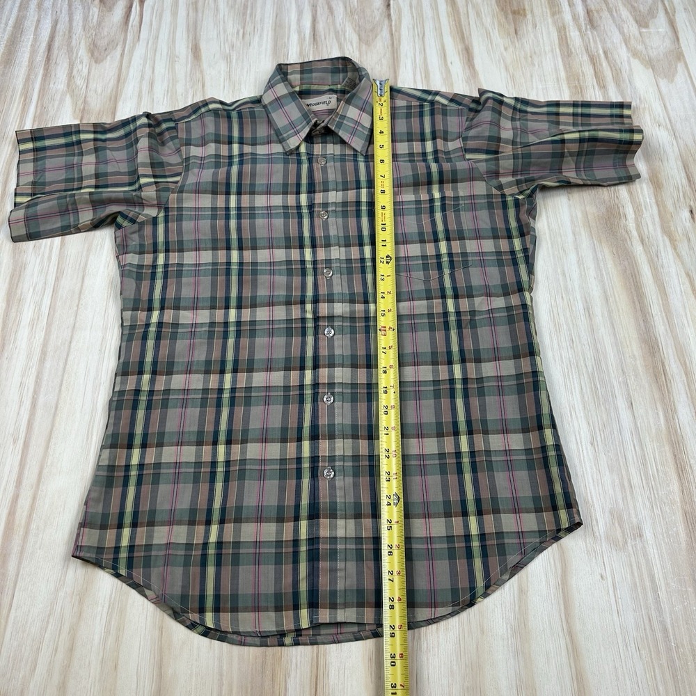 True‎ Vintage Disco Button Shirt M Plaid Wedgefield 70s USA Dagger Short Sleeve - Picture 5 of 8